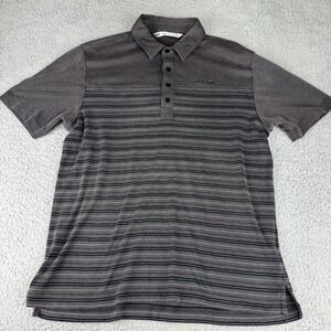 Travis Mathew Polo Shirt Mens Medium M Gray Striped Embroidered Logo Casual Golf